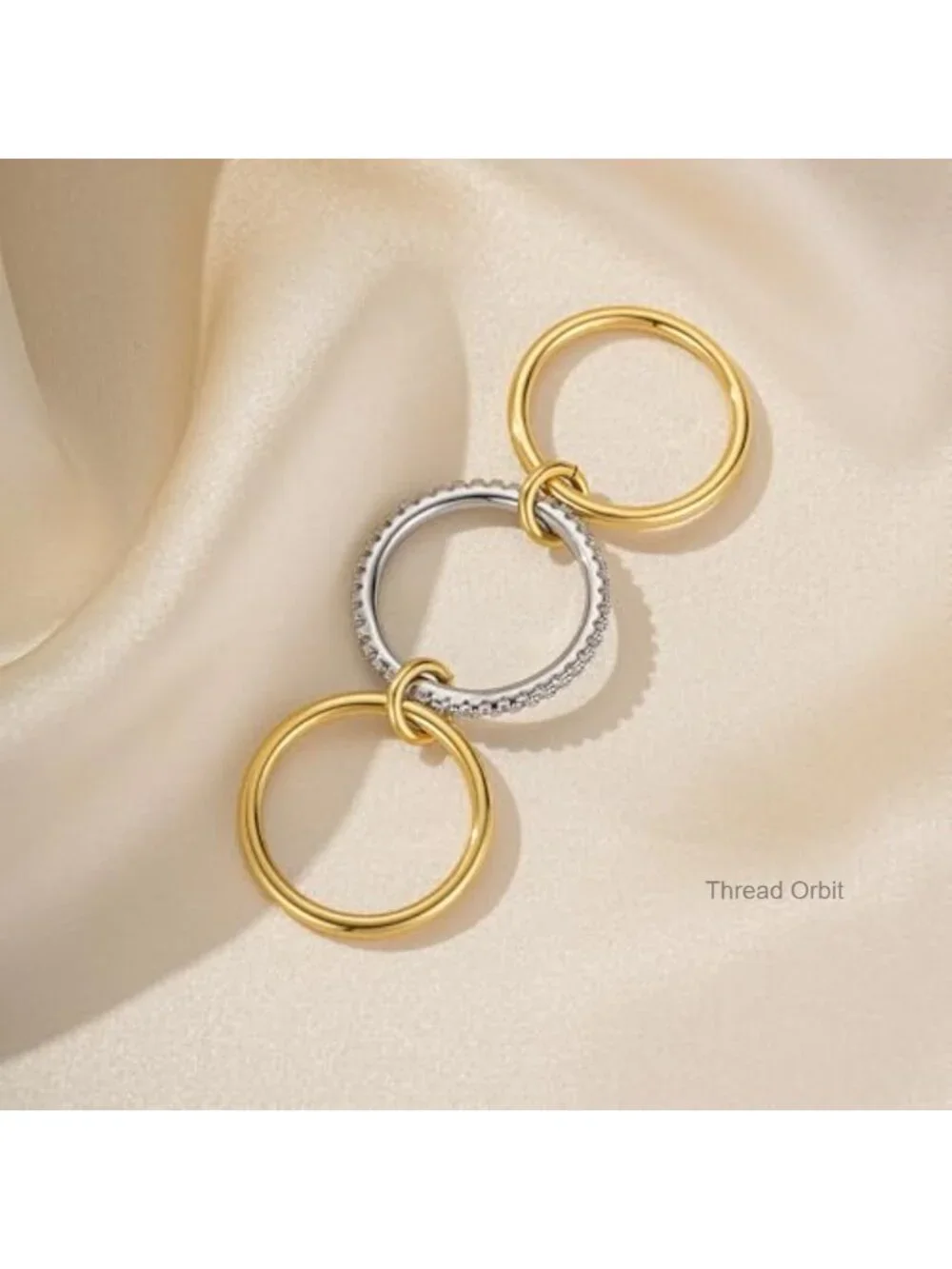 3 Stacked Mixed Metal Ring Set, 18K Gold Plated, Cubic Zirconia Stackable Rings